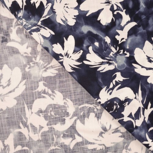 Viskose Slub - Candice Flowers - navy
