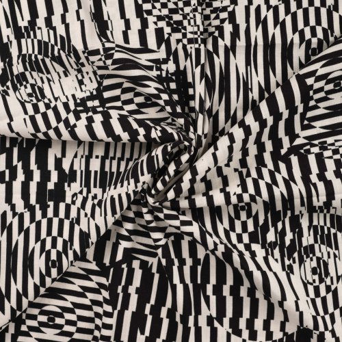 Viskose Slub - Circles and Stripes - ecru/black