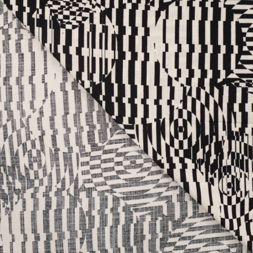 Viskose Slub - Circles and Stripes - ecru/black