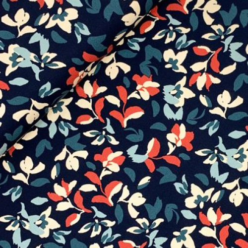Preview: RESTSTÜCK 0,80m !!! - Viskosestretch - Flower Iris - navy