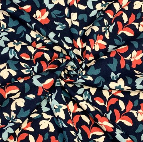 Preview: RESTSTÜCK 0,80m !!! - Viskosestretch - Flower Iris - navy