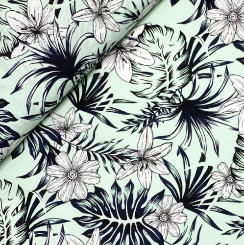 Preview: RESTSTÜCK 0,60m !!! - Viskose - Tropic Monstera - mint