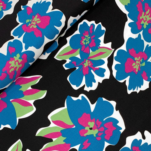 Preview: RESTSTÜCK 1,10m !!! - Viskose Twill - Flower Julieta - blau