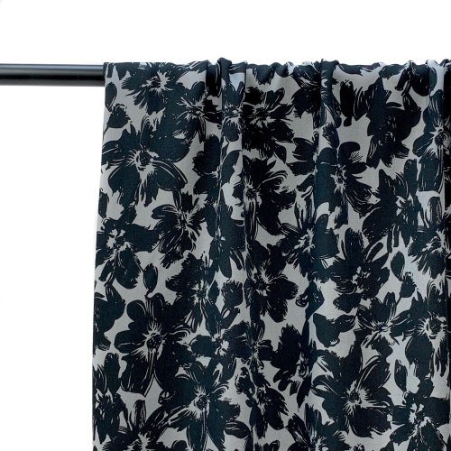 Preview: RESTSTÜCK 1,70cm !!! - Viskose Twill - Black Flowers Morticia - grey