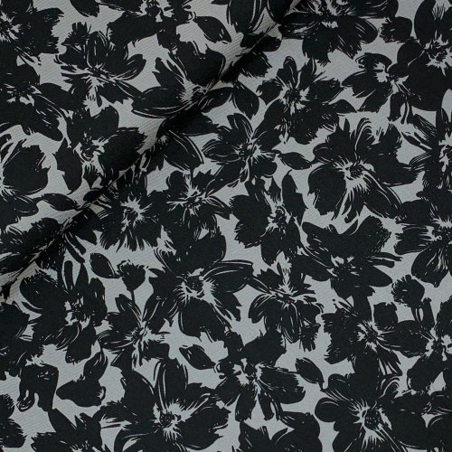 Preview: RESTSTÜCK 1,70cm !!! - Viskose Twill - Black Flowers Morticia - grey
