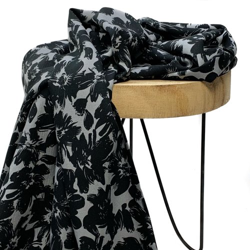 RESTSTÜCK 1,70cm !!! - Viskose Twill - Black Flowers Morticia - grey