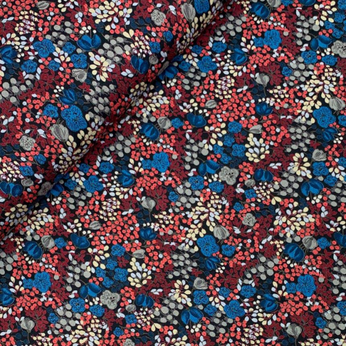 Preview: RESTSTÜCK 0,50m !!! - Viskosejersey - Ani Flower - blau/schwarz