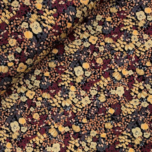 Viskosejersey - Ani Flower - bordeaux/schwarz