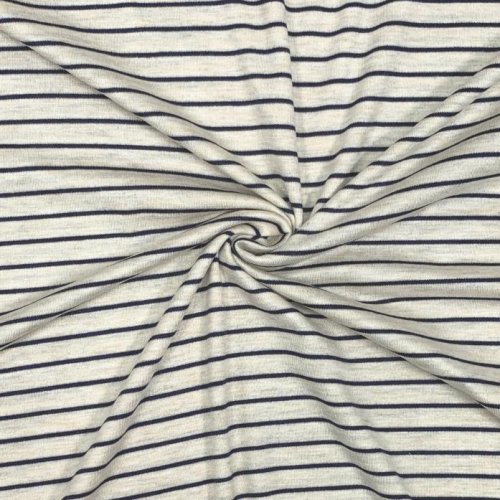 Preview: RESTSTÜCK 0,90m !!! - Viskosejersey - Anka - Streifen fein - ecru/marine
