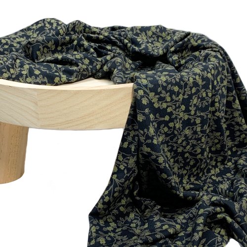 Viskosejersey - Blumenranke - schwarz khaki