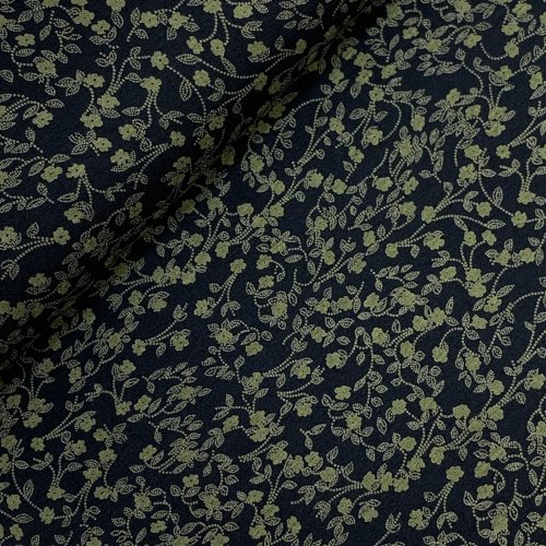 Viskosejersey - Blumenranke - schwarz khaki