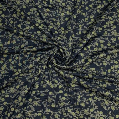 Viskosejersey - Blumenranke - schwarz khaki