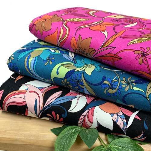 Viskosejersey - Florina Flowers - black