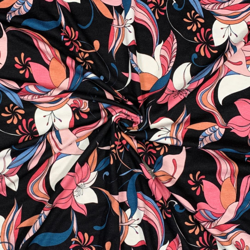 Preview: RESTSTÜCK 0,50m !!! - Viskosejersey - Florina Flowers - black