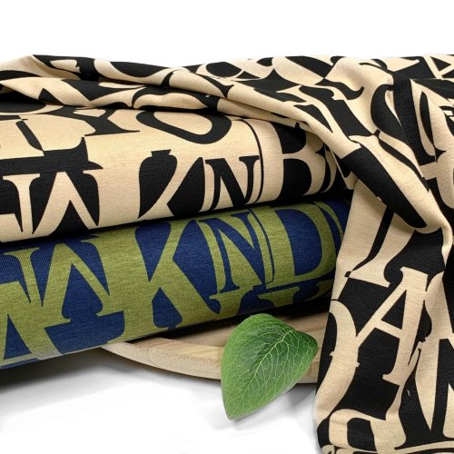 Preview: RESTSTÜCK 0,30m !!! - Viskosejersey - Letters - blue/olive