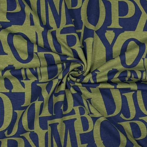 Preview: RESTSTÜCK 0,30m !!! - Viskosejersey - Letters - blue/olive