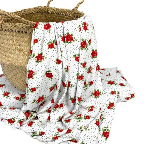Viskosejersey - Roses & Dots - weiß