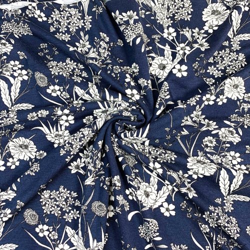 Preview: RESTSTÜCK 0,60m !!! - Viskosejersey - Zarte Blumen - marine