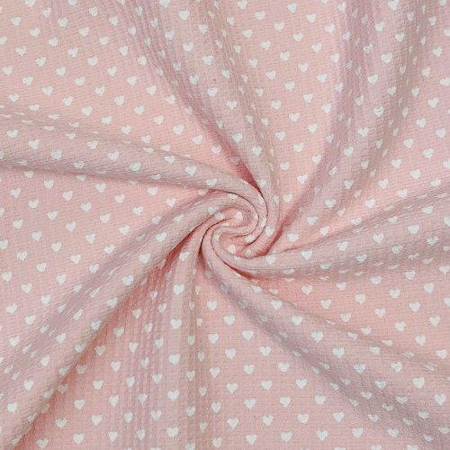 Preview: RESTSTÜCK 0,60m !!! - Waffelpique - Herzen - Frottee Rückseite - rosa mit Herz weiß