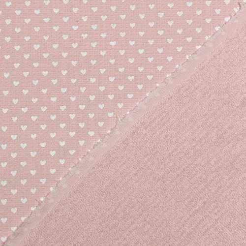 Waffelpique - Herzen - Frottee Rückseite - rosa mit Herz weiß