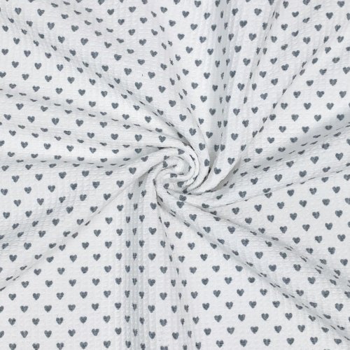 Preview: RESTSTÜCK 1,0m!!! - Waffelpique - Herzen - Frottee Rückseite - weiß mit Herz grau