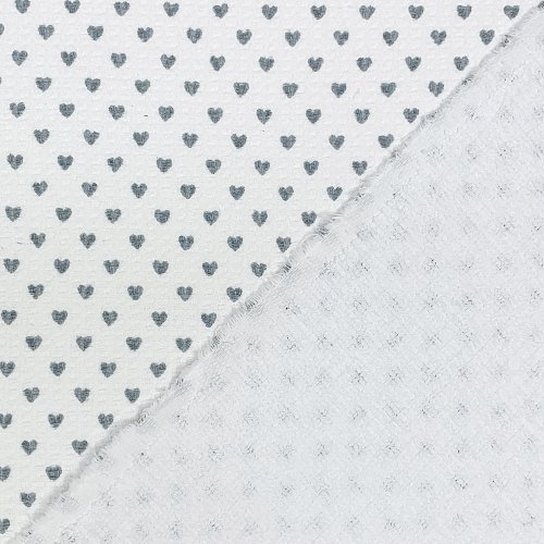 Preview: RESTSTÜCK 1,0m!!! - Waffelpique - Herzen - Frottee Rückseite - weiß mit Herz grau