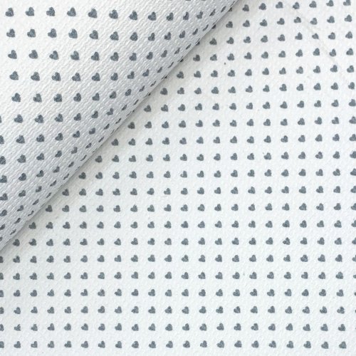 RESTSTÜCK 1,0m!!! - Waffelpique - Herzen - Frottee Rückseite - weiß mit Herz grau