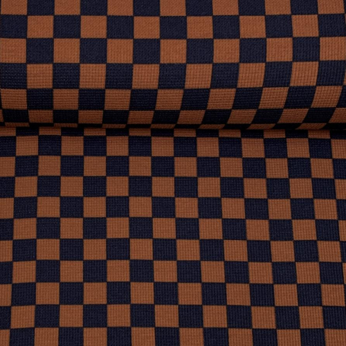 Preview: RESTSTÜCK 1,20m !!! - Waffle Rib Jersey - Check - brown/black