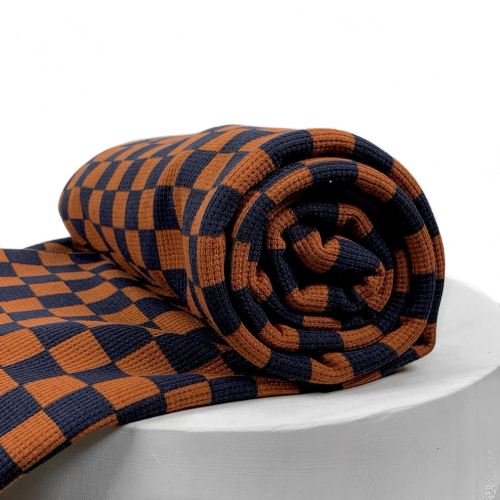 RESTSTÜCK 1,20m !!! - Waffle Rib Jersey - Check - brown/black