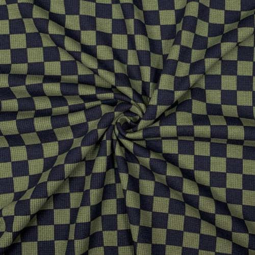 Preview: RESTSTÜCK 1,00m !!! - Waffle Rib Jersey - Check - khaki/black