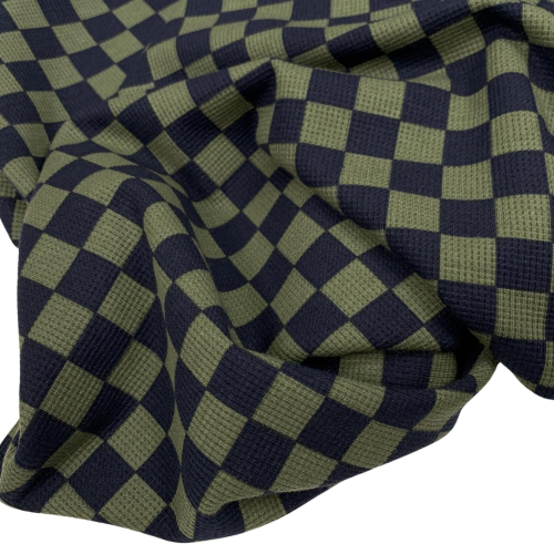 Preview: RESTSTÜCK 1,00m !!! - Waffle Rib Jersey - Check - khaki/black
