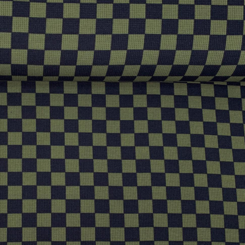 Preview: RESTSTÜCK 1,00m !!! - Waffle Rib Jersey - Check - khaki/black