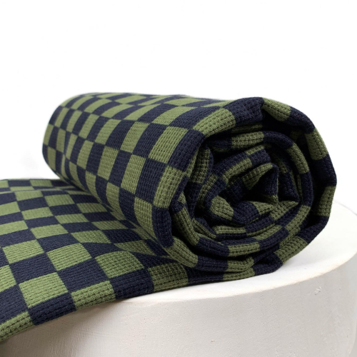 RESTSTÜCK 1,00m !!! - Waffle Rib Jersey - Check - khaki/black