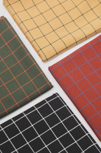 Preview: RESTSTÜCK 1,60m !!! - Bio Baumwoll Oxford - Grid - green khaki/pumpkin - Mind the Maker