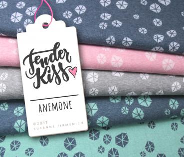 RESTSTÜCK 0,70m !!! - Bio Jacquard Anemone - türkis/jeans - Tender Kiss - Hamburger Liebe