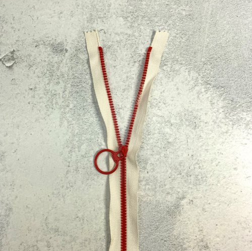 Reißverschluss - nicht teilbar - 30 cm - bicolour - naturweiß/rot