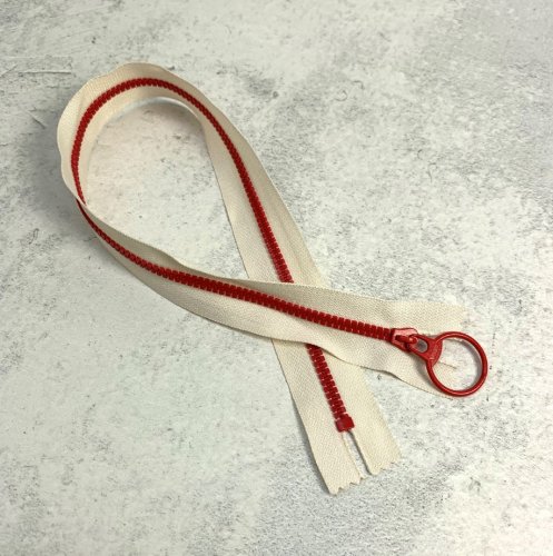 Reißverschluss - nicht teilbar - 20 cm - bicolour - naturweiß/rot