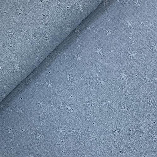 RESTSTÜCK 0,60m !!! - Musselin - Curling Embroidery - hellblau