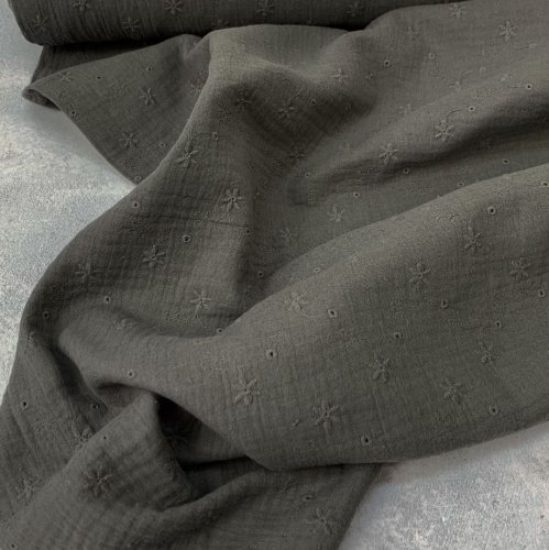 Musselin - Curling Embroidery - khaki