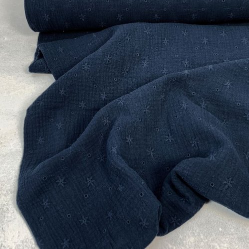 Musselin - Curling Embroidery - marine