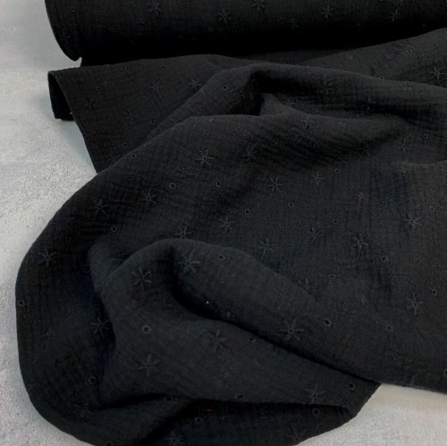 Musselin - Curling Embroidery - schwarz