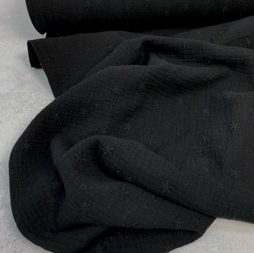 Musselin - Curling Embroidery - schwarz