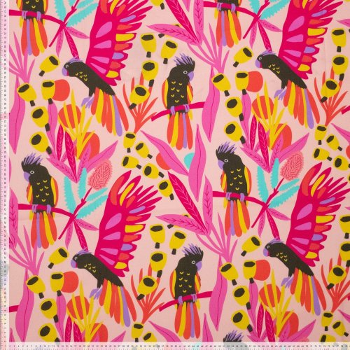 Preview: Baumwoll Popeline - Parrot - rosa/pink/gelb - by Karina + Kind