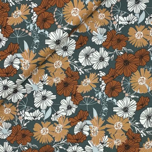 Baumwolle - Flower Child - hunter green - Wallflower - Cotton and Steel