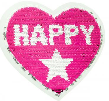 Applikation - Wendepailletten - Herz - Happy Girl - Aufnäher