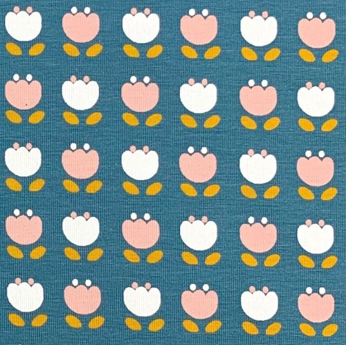 Preview: RESTSTÜCK 1,0m !!! - Bio Jersey - Retro Tulip - blau