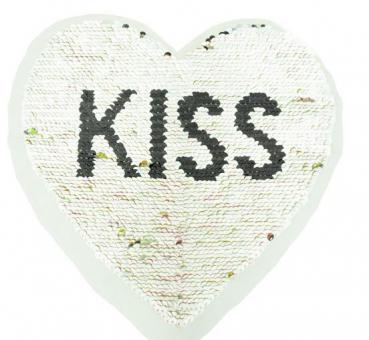 Applikation - Wendepailletten - Herz Kiss - Aufnäher