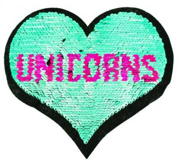 Applikation - Wendepailletten - Herz - Love Unicorns - metallisch - Aufnäher