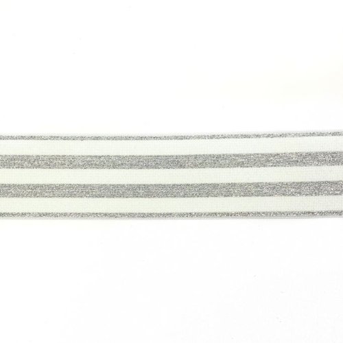 Gummiband - Streifen - Lurex silber - off weiß - 4cm