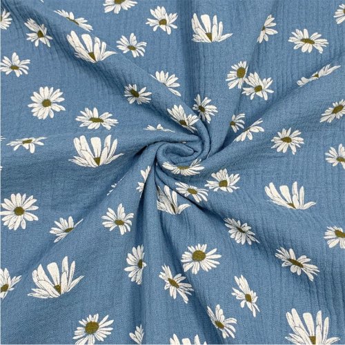 Musselin - Margeriten - blau